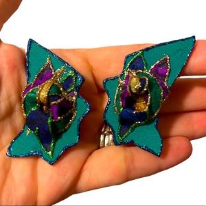 Vintage 1980s Retro Rad Colorful Sparkle Earrings Costume 80s Ugly Christmas